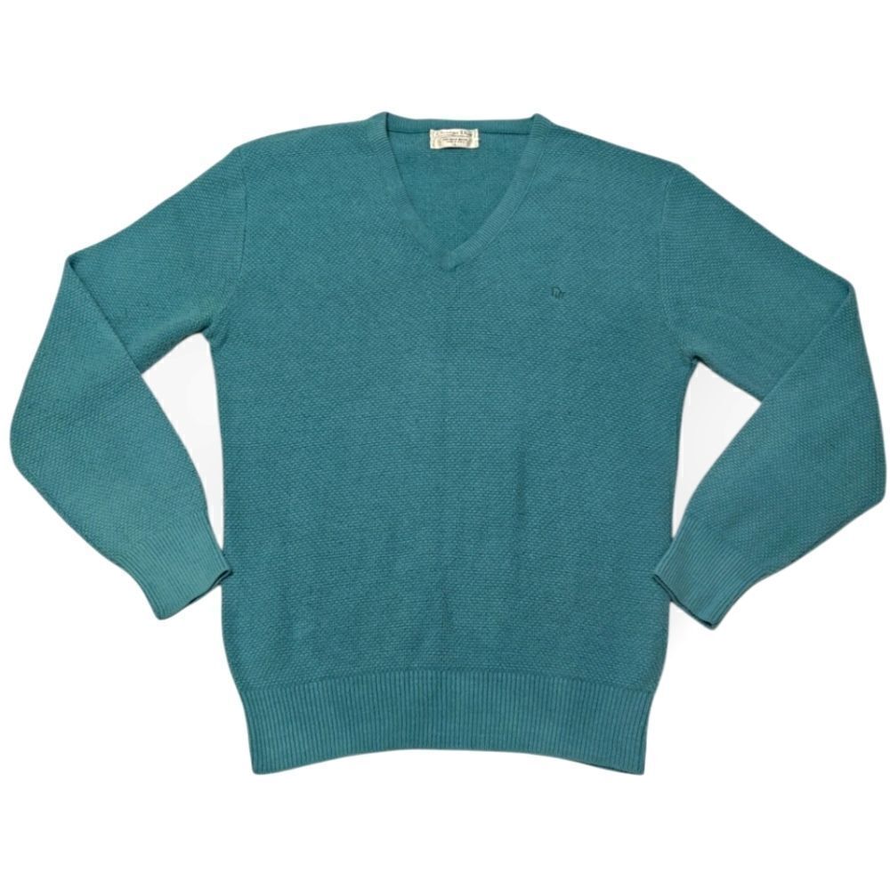 VTG Christian Dior light Blue Teal V-Neck Men's Sweater USA SZ L